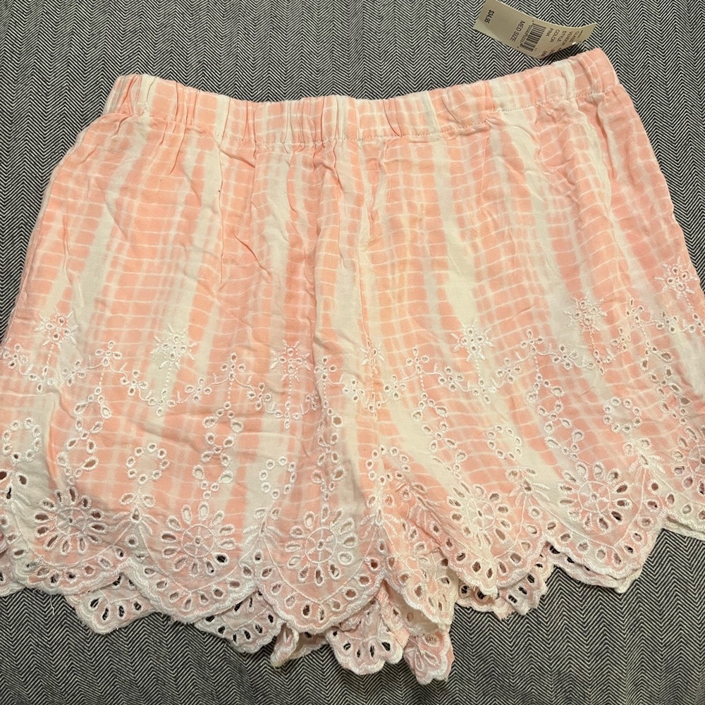 PAC Sun L.A. Hearts brand pink and white tie dye shorts.